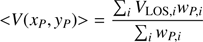 Mathematical equation: $$ \begin{aligned} {<}{V} (x_{P},{ y}_{P}){>}=\frac{\sum _{i}V_{\mathrm{LOS},i}{ w}_{P,i}}{\sum _{i}{{ w}_{P,i}}} \end{aligned} $$