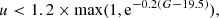 $$ \begin{aligned} u<1.2 \times \mathrm{max}{(1,{\mathrm{e} }^{-0.2(G-19.5)})}, \end{aligned} $$