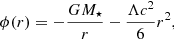$$ \begin{aligned} \phi (r) = -\frac{G M_{\star }}{r} -\frac{\Lambda c^2}{6} r^2 , \end{aligned} $$