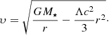 $$ \begin{aligned} {\upsilon} = \sqrt{\frac{G M_{\star }}{r} -\frac{\Lambda c^2}{3} r^2}\cdot \end{aligned} $$
