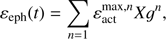 Mathematical equation: $$ \begin{aligned} \varepsilon _{\text{ eph}} {(t)} = \sum _{n=1} {\varepsilon }^{\text{ max},n}_{\text{ act}} {{Xg}}^{{n}}, \end{aligned} $$