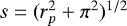 Mathematical equation: $s=(r_p^2+\pi^2)^{1/2}$