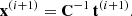 $$ \begin{aligned} \mathbf x ^{\left(i+1\right)}&= \mathbf C ^{-1}\,\mathbf t ^{\left(i+1\right)}. \end{aligned} $$