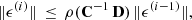 $$ \begin{aligned} \Vert \epsilon ^{\left(i\right)} \Vert \, \le \, \rho (\mathbf C ^{-1}\,\mathbf D ) \, \Vert \epsilon ^{\left(i-1\right)}\Vert , \end{aligned} $$