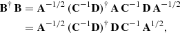 $$ \begin{aligned} \mathbf B ^\dagger \,\mathbf B&= \mathbf A ^{-1/2} \, (\mathbf C ^{-1} \mathbf D )^\dagger \, \mathbf A \, \mathbf C ^{-1} \, \mathbf D \,\mathbf A ^{-1/2} \nonumber \\&= \mathbf A ^{-1/2} \, (\mathbf C ^{-1} \mathbf D )^\dagger \, \mathbf D \, \mathbf C ^{-1} \, \mathbf A ^{1/2},\end{aligned} $$
