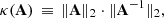 $$ \begin{aligned} \kappa (\mathbf A ) \, \equiv \, {\Vert \mathbf A \Vert _2} \cdot {\Vert \mathbf A ^{-1}\Vert _2}, \end{aligned} $$
