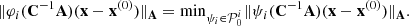 $$ \begin{aligned} \Vert \varphi _i(\mathbf C ^{-1} \mathbf A )(\mathbf x - \mathbf x ^{(0)}) \Vert _\mathbf{A } = \mathrm{min}_{\psi _i \in {\mathcal{P} }^{i}_{0}} {\Vert \psi _i(\mathbf C ^{-1} \mathbf A )(\mathbf x - \mathbf x ^{(0)}) \Vert _\mathbf{A } }. \end{aligned} $$