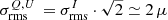 $ \sigma_{\mathrm{rms}}^{Q,U} \, = \sigma_{\mathrm{rms}}^I\cdot\sqrt{2} \simeq 2\,\mu $