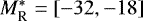 Mathematical equation: $M_{\textrm{R}}^*=[-32 ,-18]$