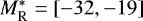 Mathematical equation: $M_{\textrm{R}}^*=[-32 ,-19]$