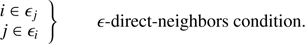 $$ \begin{aligned} \left. \begin{array}{l} i \in \epsilon _j \\ j \in \epsilon _i \end{array} \right\} \qquad \epsilon -\text{ direct-neighbors} \text{ condition}. \end{aligned} $$