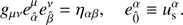 $$ \begin{aligned} {g}_{\mu \nu } e _{\hat{\alpha }}^{\mu } e _{\hat{\beta }}^{\nu }=\eta _{\alpha \beta },\quad e _{\hat{0}}^{\alpha } \equiv u_{\mathrm{s} }^{\alpha }. \end{aligned} $$