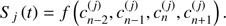 $$ \begin{aligned} S_{j}\left(t\right)=f\left(c_{n-2}^{\left(j\right)},c_{n-1}^{\left(j\right)}, c_{n}^{\left(j\right)},c_{n+1}^{\left(j\right)}\right). \end{aligned} $$