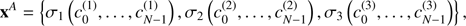 $$ \begin{aligned} \mathbf x ^{{A}}=\left\{ \sigma _{1}\left(c_{0}^{ \left(1\right)},\ldots ,c_{N-1}^{\left(1\right)}\right), \sigma _{2}\left(c_{0}^{\left(2\right)},\ldots , c_{N-1}^{\left(2\right)}\right),\sigma _{3} \left(c_{0}^{\left(3\right)},\ldots ,c_{N-1}^{\left(3\right)}\right)\right\} , \end{aligned} $$