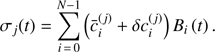 $$ \begin{aligned} \sigma _{j}(t)=\sum _{i\,=\,0}^{N-1} \left(\bar{c}_{i}^{\left(j\right)}+\mathrm{\delta }c_{i}^{(j)}\right) B_{i}\left(t\right). \end{aligned} $$