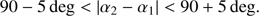 $$ \begin{aligned} 90-5\,{\mathrm{deg} }<\left|\alpha _{2}-\alpha _{1}\right|&<90+5\,{\mathrm{deg} }. \end{aligned} $$