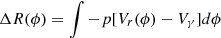 $$ \begin{aligned} \Delta R(\phi ) = \int -p[V_r(\phi )-V_\gamma ]d\phi \end{aligned} $$