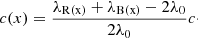 $$ \begin{aligned} c (x) = \frac{\lambda _{\rm R(x)}+\lambda _{\rm B(x)} - 2\lambda _0}{2\lambda _0} c\cdot \end{aligned} $$