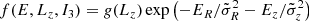 $$ \begin{aligned} f(E,L_z,I_3)={ g}(L_z) \exp \left(-E_{R} /\tilde{\sigma }_{R}^2 -E_z /\tilde{\sigma }_z^2 \right) \end{aligned} $$