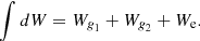 Mathematical equation: $$ \begin{aligned} \int {d}W = W_{\textit{g}_1} + W_{\textit{g}_2} + W_{\mathrm{e}}. \end{aligned} $$