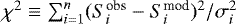 $\chi^2 \equiv \sum_{i=1}^{n} (S_i^{\textrm{obs}} - S_i^{\textrm{mod}})^2/\sigma^2_i$