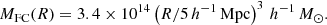 Mathematical equation: $$ \begin{aligned} M_{\mathrm{FC} }(R)=3.4\times 10^{14}\left(R/5\,{ h^{-1}}\,{\mathrm{Mpc} }\right)^3\,{h^{-1}}\,M_{\odot }. \end{aligned} $$