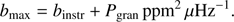 $$ \begin{aligned} b_{\rm max}=b_{\rm instr} + P_{\rm gran}\,\mathrm{ppm} ^2\,\mu \mathrm{Hz}^{-1} . \end{aligned} $$