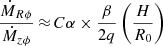 $$ \begin{aligned} \frac{\dot{M}_{R\phi }}{\dot{M}_{z\phi }}\,{\approx }\,C\alpha \times \frac{\beta }{2q}\left(\frac{H}{R_0}\right) \end{aligned} $$