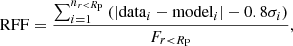 $$ \begin{aligned} \mathrm{RFF} = \frac{\sum _{i=1}^{n_{r<R_{\rm P}}}\left( |\mathrm{data}_i-\mathrm{model}_i|-0.8\sigma _i\right)}{F_{r<R_{\rm P}}}, \end{aligned} $$