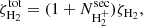 Mathematical equation: $$ \begin{aligned} \zeta _{{\mathrm{H} }_2}^\mathrm{tot}&= (1+N^\mathrm{sec}_{{\mathrm{H} }^+_2})\zeta _{{\mathrm{H} }_2}, \end{aligned} $$