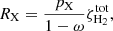Mathematical equation: $$ \begin{aligned} R_{\mathrm{X} }=\frac{p_{\mathrm{X} }}{1-\omega }\zeta ^\mathrm{tot}_{{\mathrm{H} }_2}, \end{aligned} $$