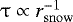 $\uptau \propto r_{\rm{snow}}^{-1}$