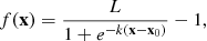 $$ \begin{aligned} f(\mathbf x ) = \frac{L}{1 + e^{-k(\mathbf x -\mathbf x_0 )}} - 1, \end{aligned} $$