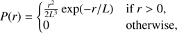 $$ \begin{aligned} P(r) = {\left\{ \begin{array}{ll}\frac{ r^2}{2L^3} \exp (-r/L)&\text{ if} \ r > 0,\\ 0&\text{ otherwise}, \end{array}\right.} \end{aligned} $$