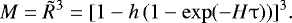 Mathematical equation: \begin{eqnarray*} M = \tilde R^3 = [ {1-{{h}}\,(1-\exp (- H\mathrm{\tau} ))} ]^3.\end{eqnarray*}
