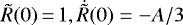 Mathematical equation: $\tilde R(0)\,{=}\,1, {\dot {\tilde {R}}}(0) = - A/3$