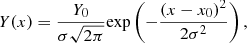 Mathematical equation: $$ \begin{aligned} Y(x)= \frac{Y_0}{\sigma \sqrt{2\pi }} {\exp }\left(-\frac{(x-x_0)^2}{2\sigma ^2}\right), \end{aligned} $$