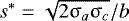 Mathematical equation: $s^*=\sqrt{2 \mathrm{\sigma}_a \mathrm{\sigma}_c}/b$