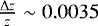 Mathematical equation: $\frac{{\mathrm \Delta} z}{z} \sim 0.0035$