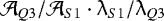Mathematical equation: $\mathcal{A}_{Q3} / \mathcal{A}_{S1} \cdot \lambda_{S1} / \lambda_{Q3}$