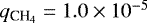 Mathematical equation: $q_{\textrm{CH}_4}=1.0 \times 10^{-5}$