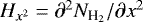 Mathematical equation: $H_{x^{2}}=\partial ^{2}{N_{\textrm{H}_{2}}}/\partial x^{2}$