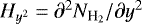 Mathematical equation: $H_{y^{2}}=\partial ^{2}{N_{\textrm{H}_{2}}}/\partial y^{2}$