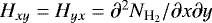 Mathematical equation: $H_{xy}=H_{yx}=\partial ^{2}{N_{\textrm{H}_{2}}}/\partial x\partial y$
