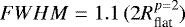 Mathematical equation: $FWHM=1.1\,(2R_{\textrm{flat}}^{p=2})$