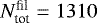 Mathematical equation: $N^{\textrm{fil}}_{\textrm{tot}} = 1310$