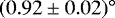 Mathematical equation: $(0.92 \pm 0.02)^{\circ}$