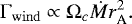 Mathematical equation: \begin{equation*} \Gamma_{\mathrm{wind}} \propto \Omega_c \dot{M} r_{\textrm{A}}^2.\end{equation*}
