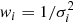Mathematical equation: $ {w_i} = 1/\sigma _i^2 $