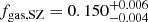 Mathematical equation: $ f_{\mathrm{gas,SZ}}=0.150_{-0.004}^{+0.006} $